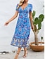 cheap Casual Dresses-Women&#039;s Polyester Floral V Neck Midi Dress Short Sleeve Summer Spring