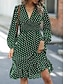 cheap Casual Dresses-Women&#039;s Polyester Polka Dot V Neck Midi Dress Long Sleeve Spring Fall