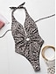 billiga One-piece-baddräkter-Dam Badkläder En bit Monokini Baddräkt Öppen rygg Magkontroll Hög midja Smal Semester Standkläder Leopard Halterneck Ärmlös Baddräkter