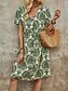 billiga Bohemklänningar-Dam Mini klänning Vardagsklänning Boho-klänning Vintage Ledigt Dagligen Normal Blommig Kortärmad V-hals Blå Brun Grön Sommar Vår Höst