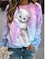 cheap Women&#039;s Hoodies &amp; Sweatshirts-Women&#039;s Sweatshirt Pullover Polyester Cat Street Casual Sports Basic Round Neck Long Sleeve Top Micro-elastic Fall &amp; Winter Comfrt Breathable Soft Fabric