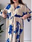 abordables Robes fleuries élégantes-robe longue à fleurs pour femmes, col en V, manches longues, été, printemps