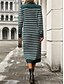 abordables Robes en tricot-Femme Pull Chandail Robe pull Décontractées Flexible Rayé A côtes Col Ras du Cou Tricoté manche longue Hauts longs Tricoter Extérieur du quotidien Fin de semaine Noir Blanche Automne Hiver