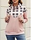 billiga Grafisk butik Sweatshirts &amp; Huvtröjor-dam sweatshirt ledig rutig street dailywear cow neck print långärmad rosa grön mörkgrå höst vinter
