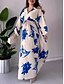 abordables Robes fleuries élégantes-robe longue à fleurs pour femmes, col en V, manches longues, été, printemps