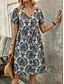billiga Bohemklänningar-Dam Mini klänning Vardagsklänning Boho-klänning Vintage Ledigt Dagligen Normal Blommig Kortärmad V-hals Blå Brun Grön Sommar Vår Höst