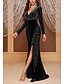 baratos PRETO-Vestido de Festa Sereia  Trompete Elegante Vestido para Convidada de Casamento Cauda de Corte Manga Longa Decote V Veludo com Pérolas