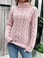 billige Solide farver-Dame Bluse Afslappet Blødt Ren farve Kabel Rullekrave Strikket Langærmet Almindelige toppe Strikke udendørs Daglig Weekend Lyserød Kakifarvet Efterår Vinter