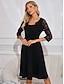 billige svart mini kjole-Dame Midikjole Svart kjole Cocktail Kjole Formell kjole Elegant Biskop Arbeid Normal عادي Langermet Firkantet hals Svart Høst Vinter