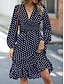 cheap Casual Dresses-Women&#039;s Polyester Polka Dot V Neck Midi Dress Long Sleeve Spring Fall