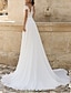abordables Robes de Mariée-Robes de Mariage A-Line Col V Manches Courtes Traîne de Cour Robes de Mariée en Dentelle avec Fente Avant