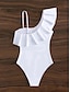 billiga One-piece-baddräkter-Dam Badkläder En bit Monokini Baddräkt Volang Nät Öppen rygg Magkontroll Hög midja Semester Standkläder Ensfärgat Halterneck Ärmlös Baddräkter