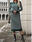 abordables Robes en tricot-Femme Pull Chandail Robe pull Décontractées Flexible Rayé A côtes Col Ras du Cou Tricoté manche longue Hauts longs Tricoter Extérieur du quotidien Fin de semaine Noir Blanche Automne Hiver