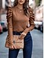 abordables Tops de Trabajo para Mujeres-Mujer Camisa Blusa Color sólido Básico Casual Manga Larga Cuello Barco Tops regulares Diario Azul Marino Naranja Otoño Invierno