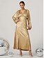 economico GIALLO-Abiti da Festa in Stile Sirena  Tromba Abito Elegante Carnevale Formale Maniche Lunghe Asimmetriche Scollo a V Nylon con Glitter