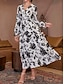 cheap Casual Dresses-Women&#039;s Polyester Floral V Neck Maxi Dress Long Sleeve Summer Spring