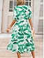 cheap Casual Dresses-Women&#039;s Polyester Floral V Neck Maxi Dress Short Sleeve Summer Spring