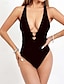 billiga One-piece-baddräkter-Dam Badkläder En bit Monokini Baddräkt Öppen rygg Magkontroll Hög midja Smal Semester Standkläder Ensfärgat V-hals Ärmlös Baddräkter
