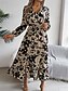 baratos Vestidos Florais Elegantes-Mulheres Vestido midi Vestido casual Vestido Swing Vestido A Line Casual Diário Normal Floral Manga Longa Decote V Vinho Verde cáqui Verão Primavera Outono