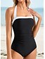 billiga Onesies-Dam Badkläder En bit Monokini Baddräkt Öppen rygg Magkontroll Smal Semester Standkläder Ensfärgat Färgblock Halterneck Ärmlös Baddräkter