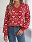 preiswerte Grafische Muster und Details-Damen Pullover Brautkleider schlicht Weich Herz Gerippt V Ausschnitt Strick Langarm Normale Oberteile Stricken Outdoor Täglich Wochenende Rosa Rote Herbst Winter