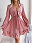 preiswerte Weiße Freizeitkleider-Damen Minikleid Casual kleid A Linie Kleid Elegant Kuschelig Stilvoll Urlaub Party Täglich Regular Fit Glatt Langarm V Ausschnitt Weiß Rosa Blau Frühling Herbst