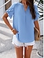 abordables Tops de Trabajo para Mujeres-Mujer Camisa Blusa Color sólido Básico Casual Manga Corta Cuello con muescas. Tops regulares Diario Volante Rosa Azul Piscina Caqui Verano