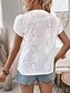 voordelige Kant Tops-Dames Overhemd Pointelle shirt Oogje top Blouse Geborduurd Effen Kleur Dagelijks Stijlvol Casual Korte mouw V-hals Normale tops Casual Dagelijks Werk Wit Zomer Lente