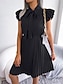 cheap Casual Dresses-Women&#039;s Casual Dress A Line Dress Stylish Basic Casual Plain Mini Dress Sleeveless Stand Collar Tie Front Pleated Ruffle Regular Fit Vacation Daily Black Wine Summer Spring