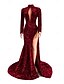 ieftine albastru-Rochie de Gala  Petrecere Mermaid  Trumpet Elegantă Performanța de Seară Rochie de Petrecere cu Tren lung Mâneci Lungi Gât Înalt African American cu Paiete
