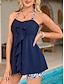 baratos Swimdresses-Moda Praia Feminina Vestidos de Banho 2 Peças Tankini Maiô Com Pregas Costas Descobertas Alta Cintura Sem Alças Férias Praia Roupa Cor Sólida Halter Neck Sem Mangas