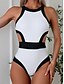 billiga One-piece-baddräkter-Dam Badkläder En bit Monokini Baddräkt Öppen rygg Magkontroll Hög midja Smal Semester Standkläder Ensfärgat Halterneck Ärmlös Baddräkter