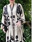 billige Boho-kjoler-Dame Maxikjole Uformell kjole Swingkjole Boho-kjole Årgang Etnisk Fritid Feriereise Daglig Normal Blomstret Langermet Hals med hakk Svart Hvit Vår Høst