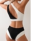 baratos Fatos de Banho 1 Peça-Mulheres Roupa de Banho Uma pedaço Monoquíni roupa de banho Frente Única Compressão abdominal Cintura Alta Delgado Férias Roupa de Praia Côr Sólida Pescoço Assimétrico Sem Manga Fatos de banho