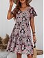 levne Boho šaty-Dámské Mini šaty Volnočasové šaty Áčkové šaty Boho šaty Vinobraní stylové Na běžné nošení Dovolená Denní Běžný Kašmírový vzor Krátký rukáv Do V Černá Fialová Jaro Podzim