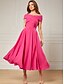 economico Abiti da cocktail-Abiti da Cocktail A-Line Matrimonio in Spiaggia Abito Elegante Formale Lunghezza Tea Senza Maniche Spalle Scoperte Matrimonio d&#039;Autunno Ospite di Matrimonio Chiffon Elasticizzato con Arricciature