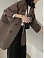 preiswerte Blazer &amp; Anzüge-Damen Blazer Sakko Atmungsaktiv Komfortabel Patchwork Tasche Täglich Modern Feste Farbe Arbeit Casual Standard Umlegekragen Regular Fit Langarm Oberbekleidung Schwarz Elfenbein Braun Herbst Winter