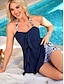 baratos Swimdresses-Moda Praia Feminina Vestidos de Banho 2 Peças Tankini Maiô Com Pregas Costas Descobertas Alta Cintura Sem Alças Férias Praia Roupa Cor Sólida Halter Neck Sem Mangas