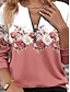 abordables Tops Florales-Suéter de media cremallera para mujer pullover floral casual de vacaciones deportiva media de manga larga tela microelástica comodidad transpirable y suave para otoño e invierno