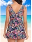 billiga Tankinis-Dam Badkläder Tankini 2 st Pojkeben Baddräkt Öppen rygg Hög midja Semester Standkläder Löv Halterneck Ärmlös Baddräkter