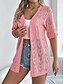 billige Cardigans og yttertøy-Dame Genser Kofte Fritid Myk Ren farge Riflet Åpen Forside Strikket Hull Langermet Lange topper Strikke utendørs Daglig Helg Hvit Rosa Sommer