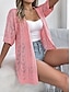 billige Cardigans og yttertøy-Dame Genser Kofte Fritid Myk Ren farge Riflet Åpen Forside Strikket Hull Langermet Lange topper Strikke utendørs Daglig Helg Hvit Rosa Sommer