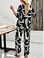 preiswerte Blusenanzüge für Damen-Damen Modisch Strassenmode Täglich Hemd Bluse Hose mit weitem Bein Halbe Ärmel Hemdkragen Blumen Kordelzug Bedruckt Casual Täglich Schwarz Grün Beige Frühling &amp; Herbst Regular Fit