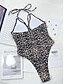 billiga One-piece-baddräkter-Dam Badkläder En bit Monokini Baddräkt Öppen rygg Magkontroll Hög midja Smal Semester Standkläder Leopard Halterneck Ärmlös Baddräkter
