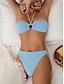billige Bikinisett-Dame Badetøy Bikini 2 stk Frekk Badedrakt Åpen rygg Tynn Ferie Strand Klær Helfarge Grimehals Ermeløs Badedrakter