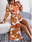 preiswerte Kleider für die Ferien-Damen Maxidress blusenkleid Casual kleid A Linie Kleid Stilvoll Brautkleider schlicht Urlaub Täglich Regular Fit Blumen Langarm Hemdkragen Blau Orange Frühling Herbst