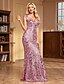 baratos Rosa-Vestido de Gala Sereia  Trompete Vestido Brilhante Convidada de Casamento Festa à Noite Comprimento do Chão Sem Mangas Decote em V Lantejoulas com Lantejoulas