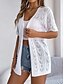 billige Cardigans og yttertøy-Dame Genser Kofte Fritid Myk Ren farge Riflet Åpen Forside Strikket Hull Langermet Lange topper Strikke utendørs Daglig Helg Hvit Rosa Sommer