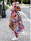 tanie Sukienki kwiatowe na co dzień-Damskie Sukienka maxi Codzienne sukienki Sukienki w stylu boho Bohema Śłodkie Elegancki Urlop Codzienny Plaża Luźna Graficzny Krótki rękaw W serek Niebieski Zielony Tęczowy Lato Wiosna Jesień