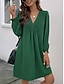 economico Vestito bianco-Per donna Abito casual Mini abito Increspato Informale A V Manica lunga Verde Colore